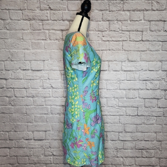 Lilly Pulitzer Dress Vintage Bluee Floral Sassafras Square Neck Sheath Size 8 - Picture 5 of 8